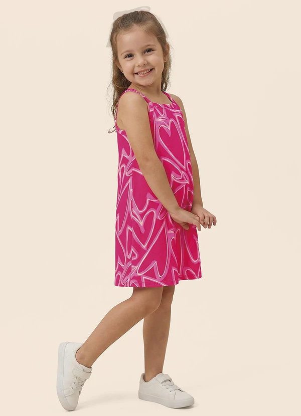 Malwee Kids - Vestido Curto Evasê Corações Rosa Escuro
