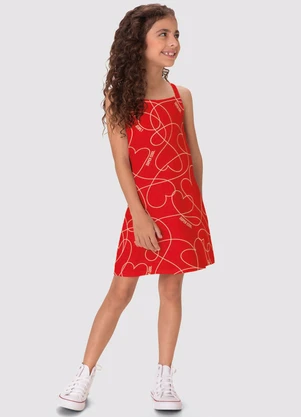 Malwee Kids - Vestido Curto Evasê Corações Vermelho - MALWEE KIDS
