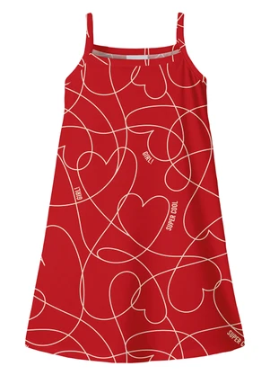 Malwee Kids - Vestido Curto Evasê Corações Vermelho - MALWEE KIDS