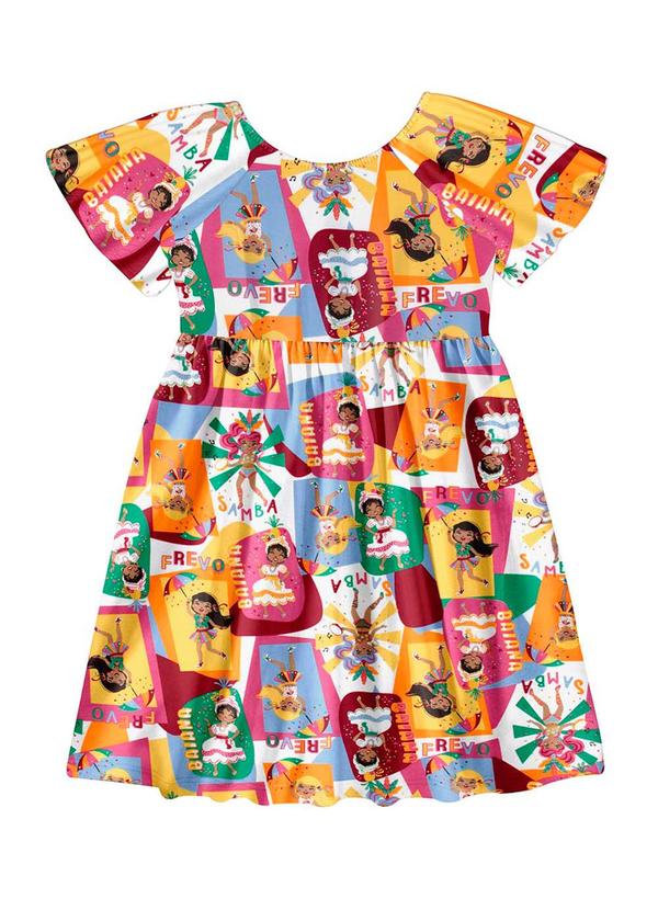 Alakazoo - Vestido Curto Evasê Estampado Decote U Vermelho