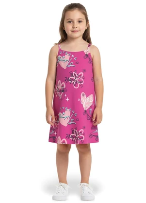 Malwee Kids - Vestido Curto Evasê Estampado Fúcsia - MALWEE KIDS