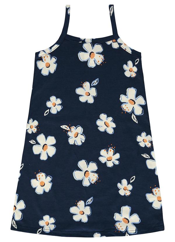 Malwee Kids - Vestido Curto Evasê Floral Azul Marinho