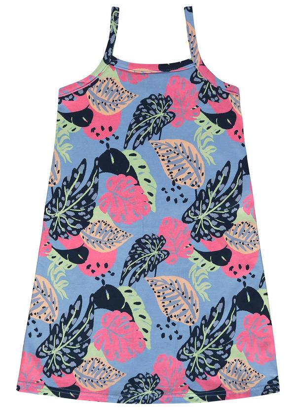 Malwee Kids - Vestido Curto Evasê Folhas Azul