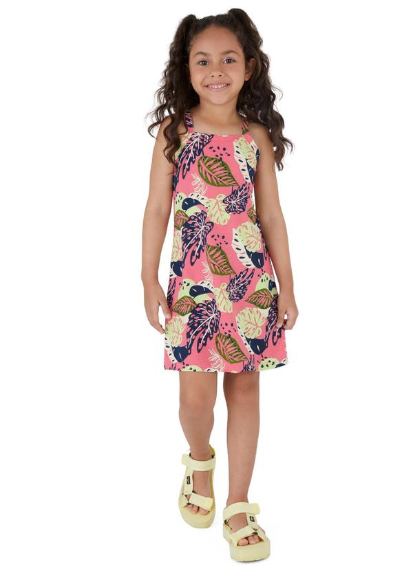 Malwee Kids - Vestido Curto Evasê Folhas Coral