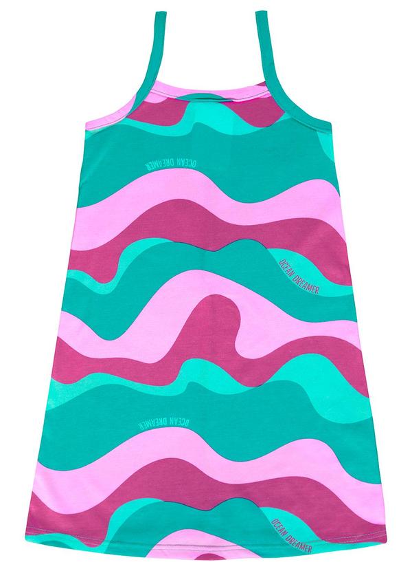 Malwee Kids - Vestido Curto Evasê Ondas Azul Turquesa