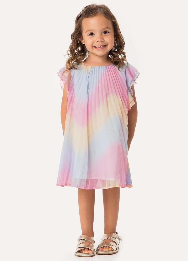 Carinhoso - Vestido Curto Evasê Plissado Rosa Claro