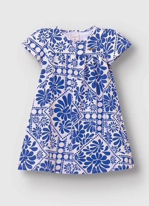 Carinhoso - Vestido Curto Floral Amplo Azul Escuro - CARINHOSO