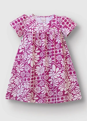 Carinhoso - Vestido Curto Floral Amplo Rosa Escuro - CARINHOSO