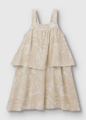 Carinhoso - Vestido Curto Folhagens em Babados Bege - CARINHOSO