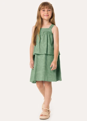 Carinhoso - Vestido Curto Folhagens em Babados Verde Menta - CARINHOSO