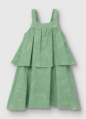 Carinhoso - Vestido Curto Folhagens em Babados Verde Menta - CARINHOSO