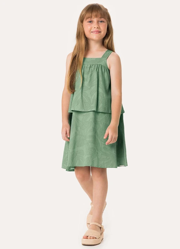 Carinhoso - Vestido Curto Folhagens em Babados Verde Menta 1