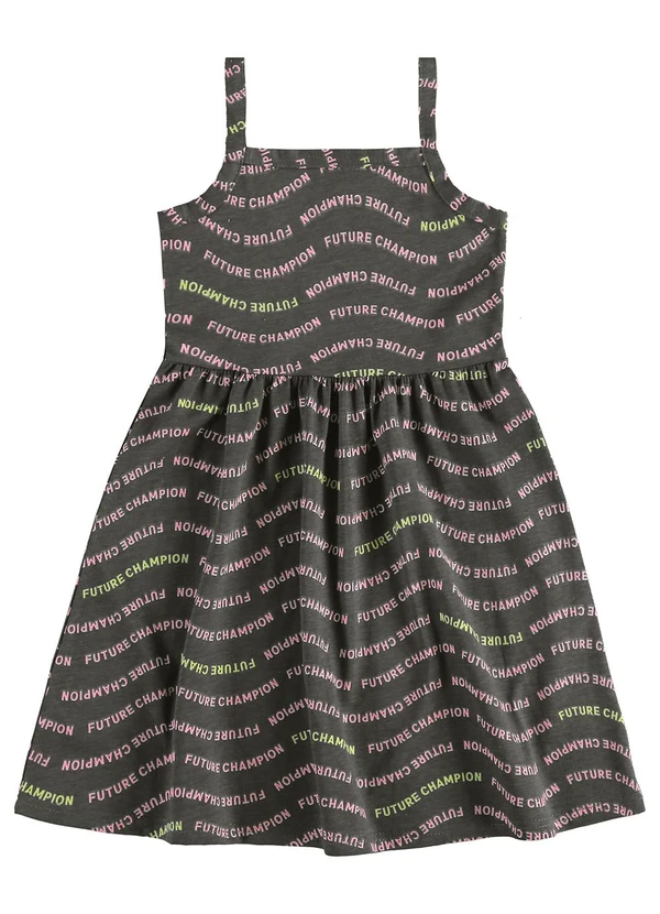 Malwee Kids - Vestido Curto Future Champion Evasê Cinza Escuro