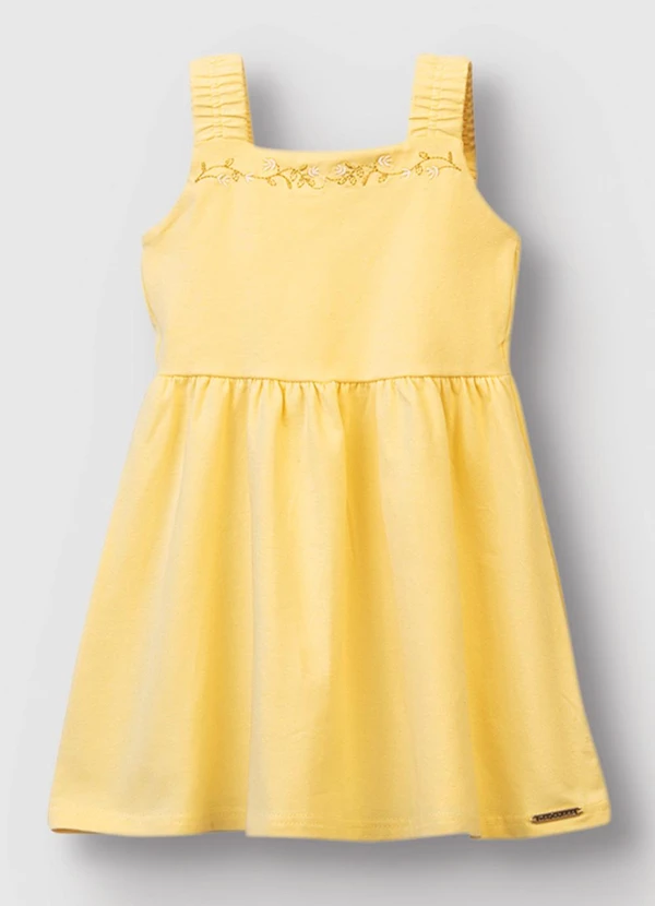 Carinhoso - Vestido Curto Godê com Bordado Amarelo