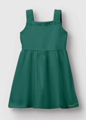 Carinhoso - Vestido Curto Godê com Bordado Verde  - CARINHOSO