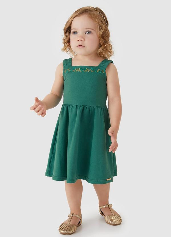 Carinhoso - Vestido Curto Godê com Bordado Verde