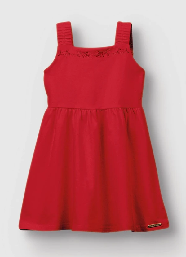 Carinhoso - Vestido Curto Godê com Bordado Vermelho