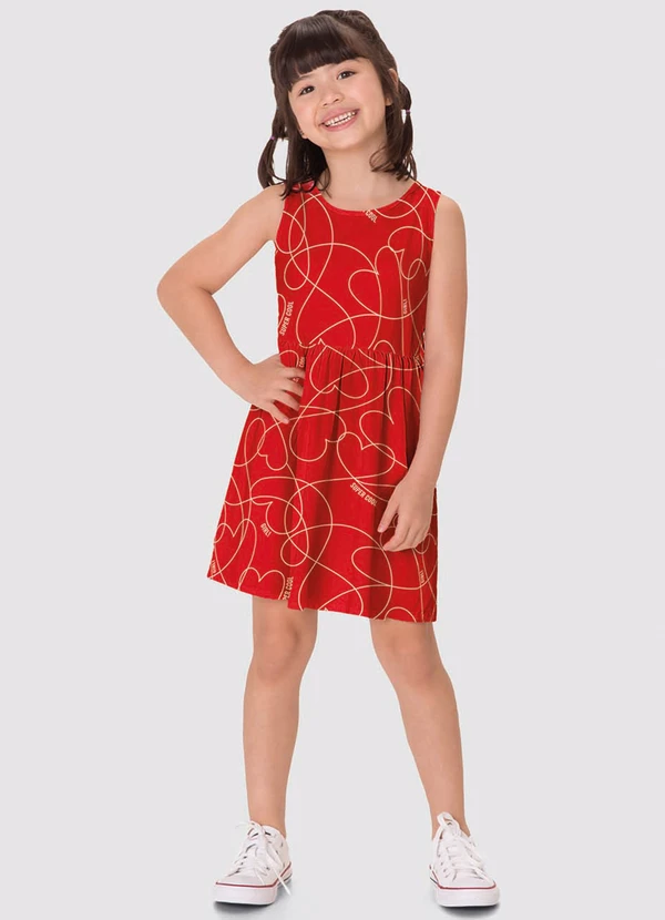 Malwee Kids - Vestido Curto Godê Corações Vermelho