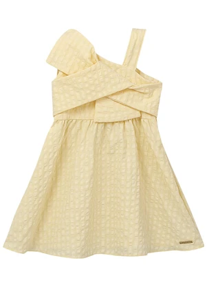 Carinhoso - Vestido Curto Godê em Anarruga Amarelo Pastel - CARINHOSO