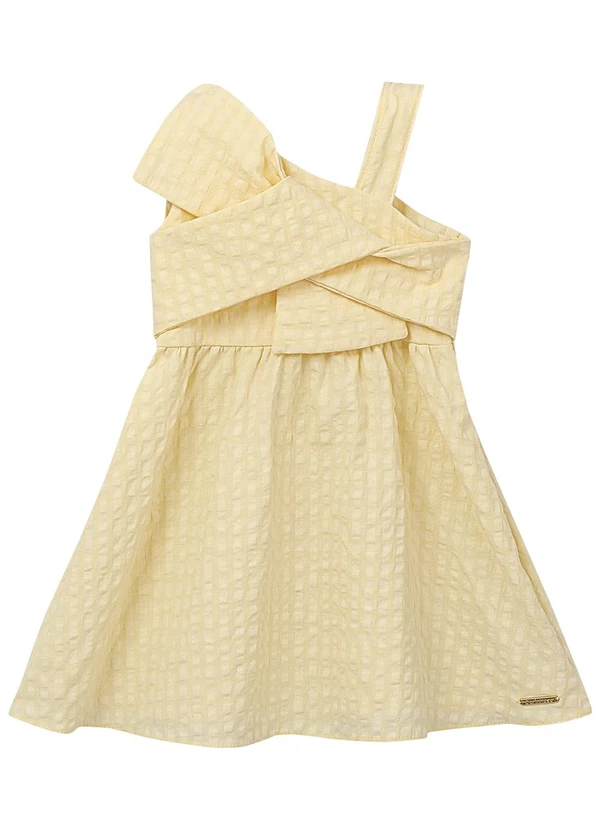 Carinhoso - Vestido Curto Godê em Anarruga Amarelo Pastel 2