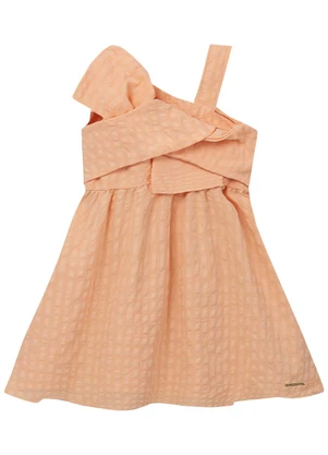 Carinhoso - Vestido Curto Godê em Anarruga Laranja Pastel - CARINHOSO
