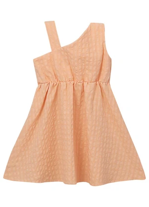 Carinhoso - Vestido Curto Godê em Anarruga Laranja Pastel - CARINHOSO