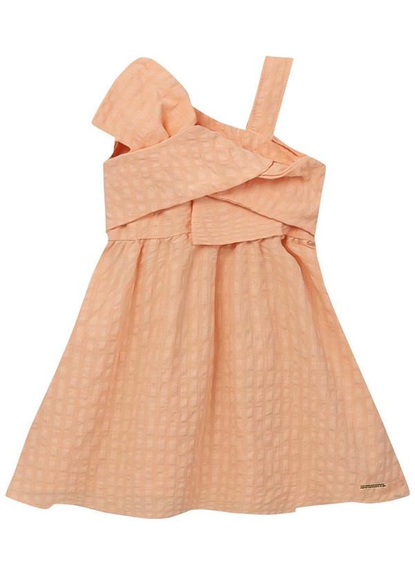 Carinhoso - Vestido Curto Godê em Anarruga Laranja Pastel