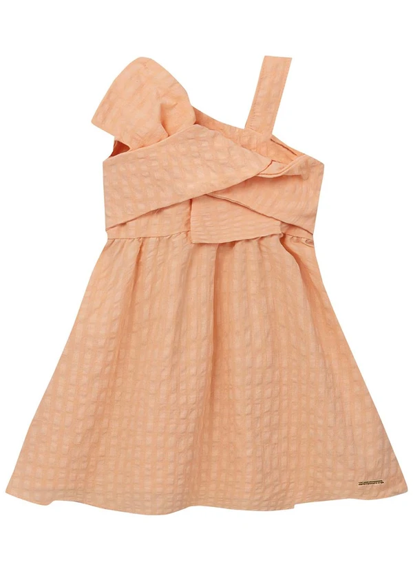 Carinhoso Vestido Curto Godê em Anarruga Laranja Pastel