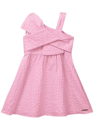 Carinhoso - Vestido Curto Godê em Anarruga Rosa Pastel - CARINHOSO