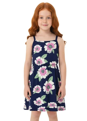 Malwee Kids - Vestido Curto Godê Floral Azul Marinho - MALWEE KIDS