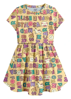 Malwee Kids - Vestido Curto Godê Letras Amarelo - MALWEE KIDS