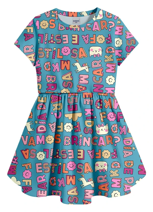 Malwee Kids - Vestido Curto Godê Letras Azul 2