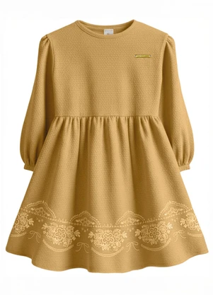 Carinhoso - Vestido Curto Godê Texturizado Amarelo Mostarda - CARINHOSO