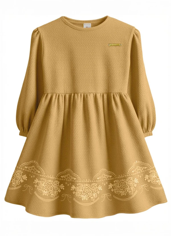 Carinhoso - Vestido Curto Godê Texturizado Amarelo Mostarda