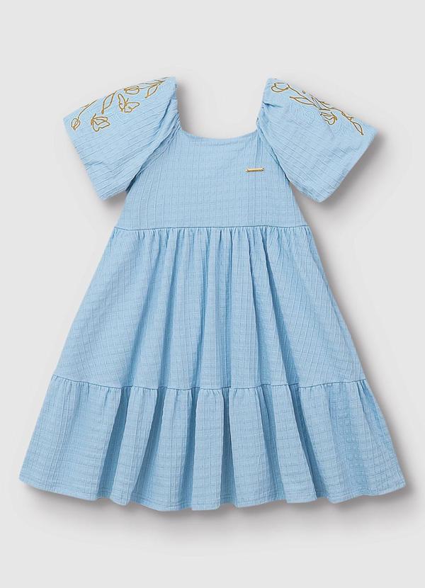 Carinhoso - Vestido Curto Godê Texturizado Azul Pastel