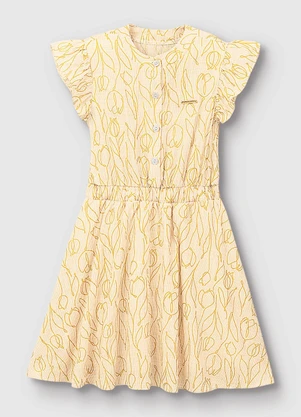 Carinhoso - Vestido Curto Godê Tulipas Bege - CARINHOSO