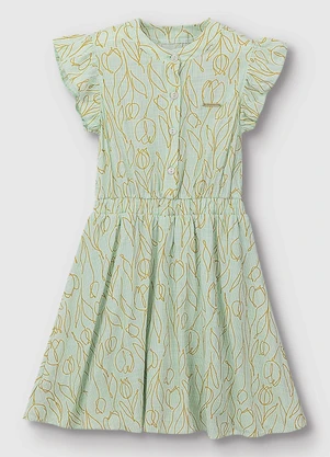 Carinhoso - Vestido Curto Godê Tulipas Verde Claro - CARINHOSO