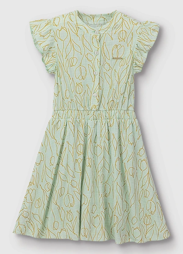 Carinhoso - Vestido Curto Godê Tulipas Verde Claro