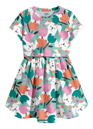 Malwee Kids - Vestido Curto Godê Tulipas Verde Turquesa - MALWEE KIDS