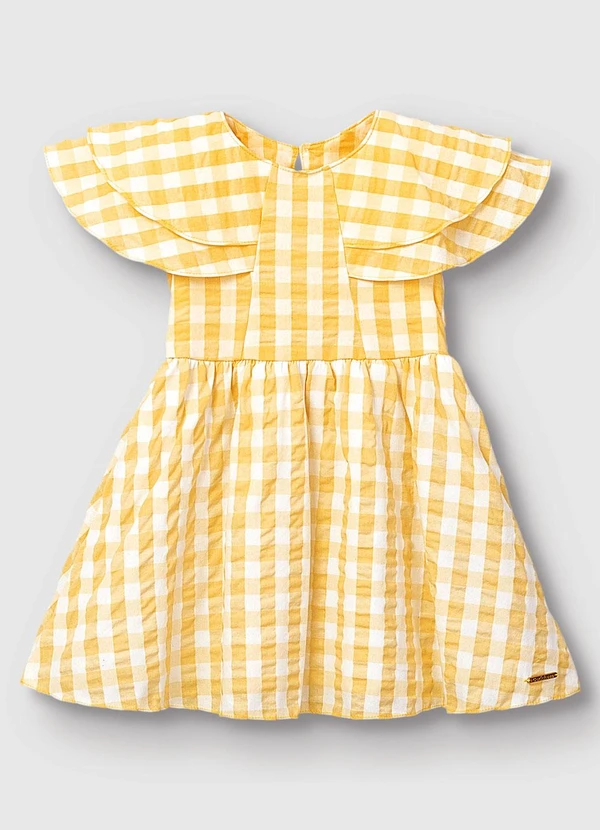 Carinhoso - Vestido Curto Godê Vichy Amarelo Claro 2