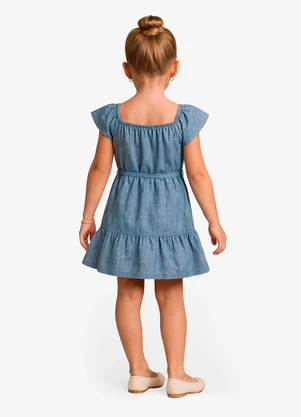Select - Vestido Curto Infantil com Cinto de Algodão Azul - SELECT