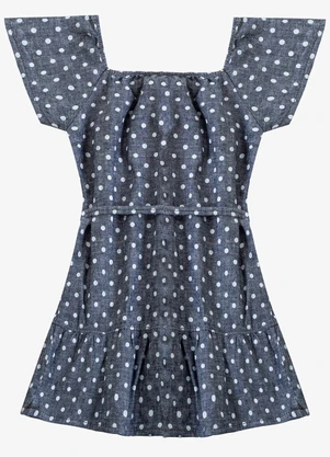 Select - Vestido Curto Infantil com Cinto de Algodão Azul - SELECT