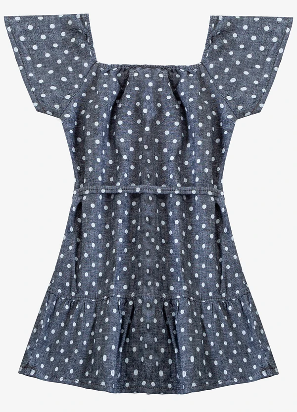 Select - Vestido Curto Infantil com Cinto de Algodão Azul