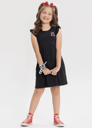 Alakazoo - Vestido Curto Infantil com Faixa de Cabelo Preto - ALAKAZOO