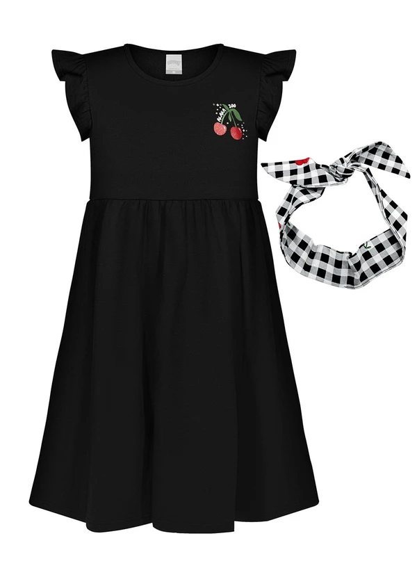 Alakazoo - Vestido Curto Infantil com Faixa de Cabelo Preto 2