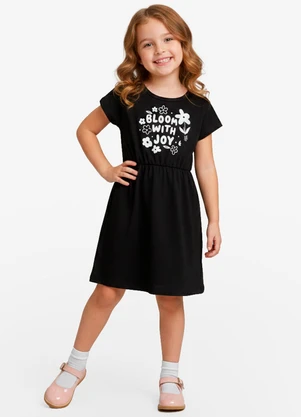 Select - Vestido Curto Infantil em Molecotton Preto - SELECT