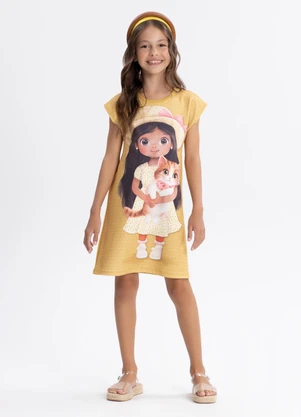 Alakazoo - Vestido Curto Infantil Estampado Amarelo - ALAKAZOO