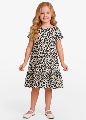 Select - Vestido Curto Infantil Estampado Bege - SELECT
