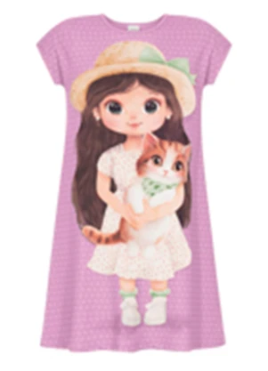 Alakazoo - Vestido Curto Infantil Estampado Rosa - ALAKAZOO