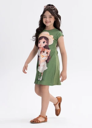 Alakazoo - Vestido Curto Infantil Estampado Verde - ALAKAZOO